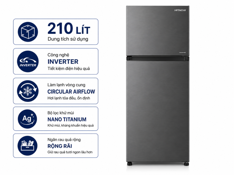 Tủ lạnh Hitachi Inverter 210 lít HRTN5230MUVN
