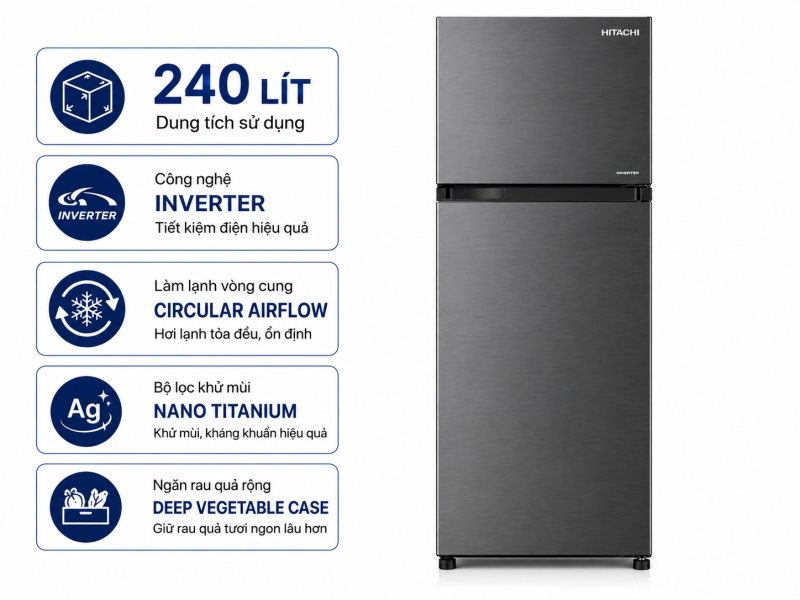 Tủ lạnh Hitachi Inverter 240 lít HRTN5255MFUVN