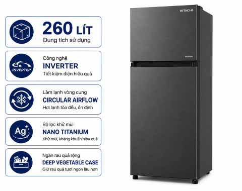 Tủ lạnh Hitachi Inverter 260 lít HRTN5275MFUVN