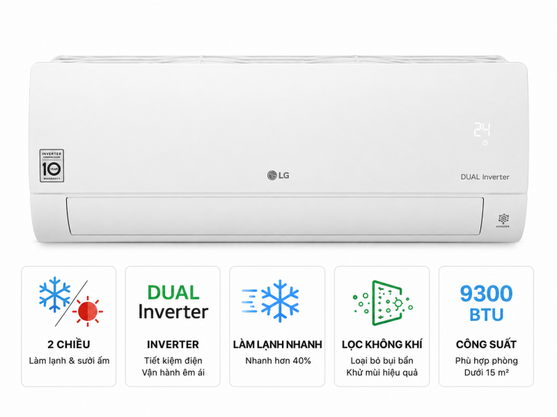 Điều hòa 2 chiều LG Inverter 9300 BTU IDH09M1