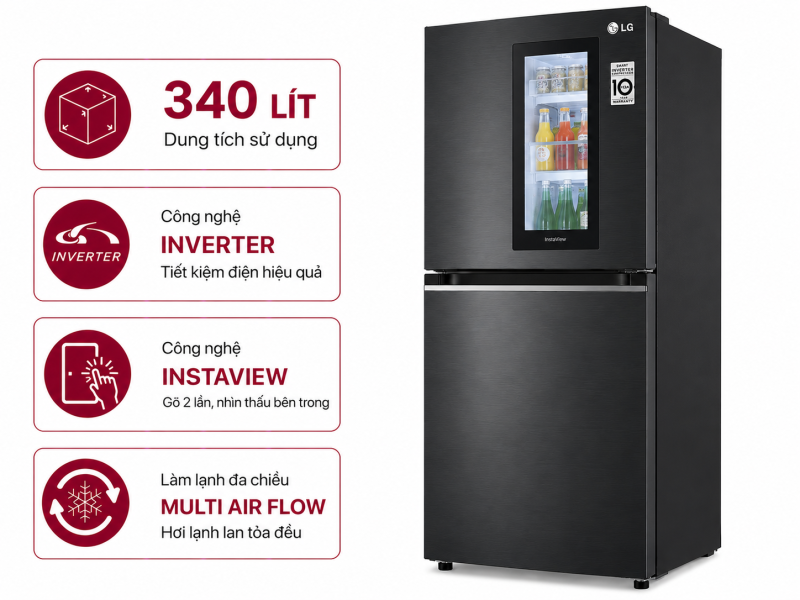 Tủ lạnh LG Inverter 340 lít InstaView LBB33BGMAI