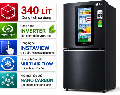 Tủ lạnh LG Inverter 340 lít InstaView LBB33BLMAI