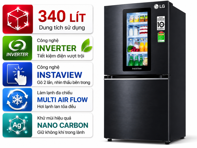 Tủ lạnh LG Inverter 340 lít InstaView LBB33BLMAI