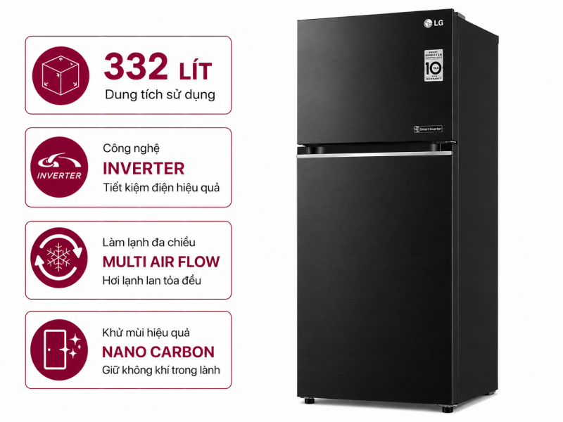 Tủ lạnh LG Inverter 332 lít LBD33BLM