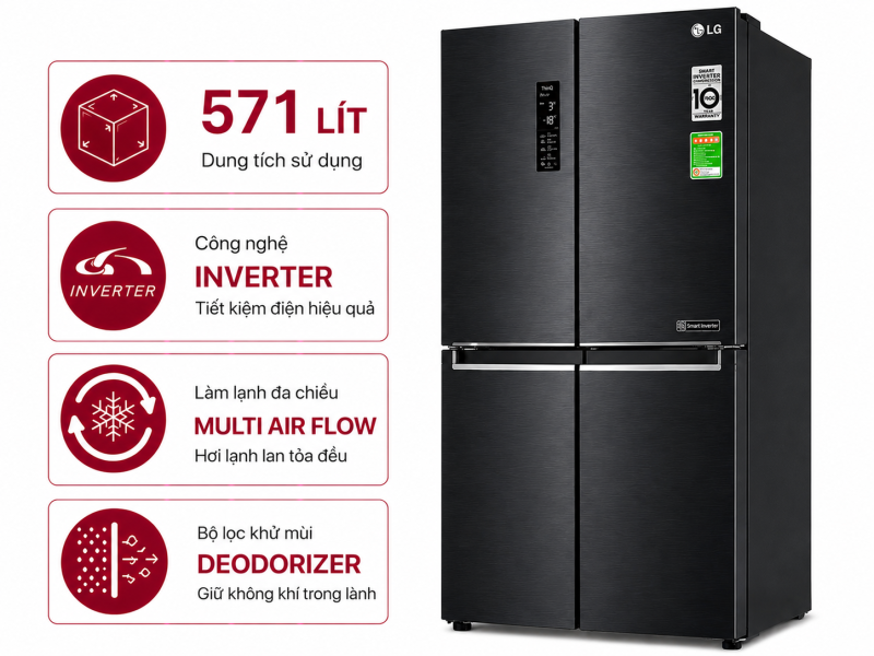 Tủ lạnh LG Inverter 571 lít Multi Door LFD58BLMA