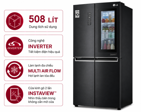 Tủ lạnh LG Inverter 508 lít Multi Door InstaView LFI50BLMAI