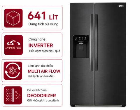 Tủ lạnh LG Inverter 641 lít Side By Side LSI63BLMA