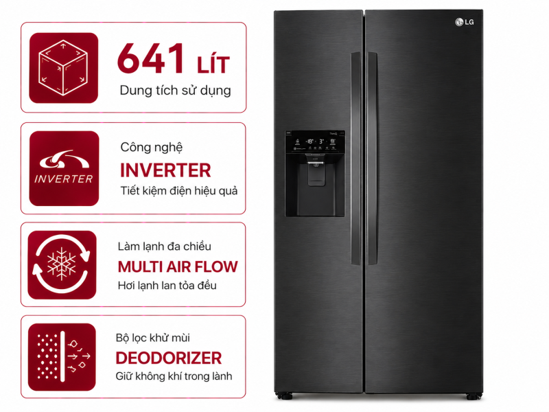 Tủ lạnh LG Inverter 641 lít Side By Side LSI63BLMA