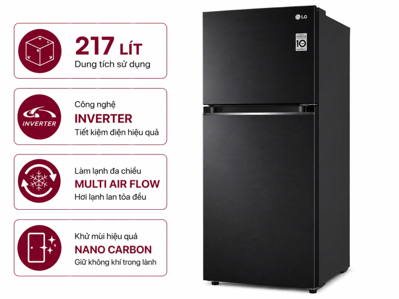 Tủ lạnh LG Inverter 217 lít LTB21BLMI