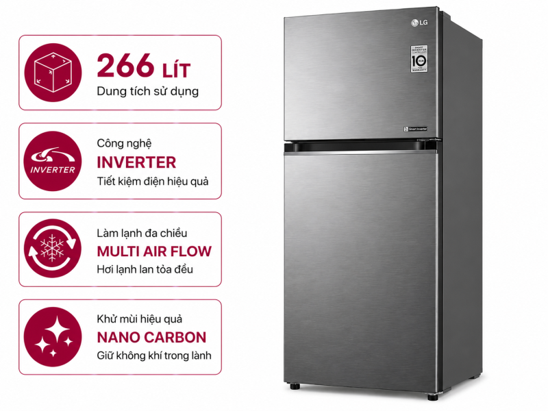 Tủ lạnh LG Inverter 266 lít LTB26SVM
