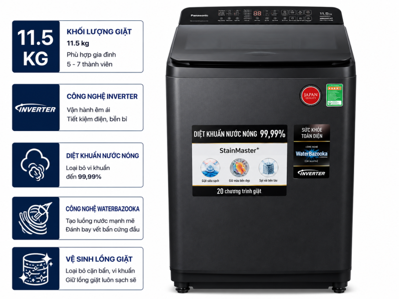 Máy giặt Panasonic Inverter 11.5 Kg NA-FD115V3BV