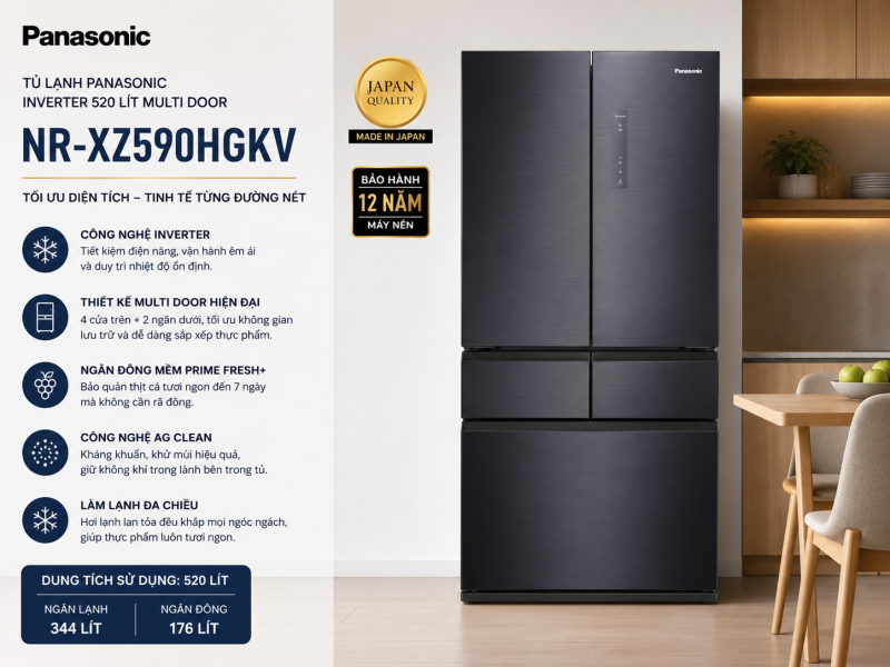 Tủ lạnh Panasonic Inverter 520 lít Multi Door NR-XZ590HGKV