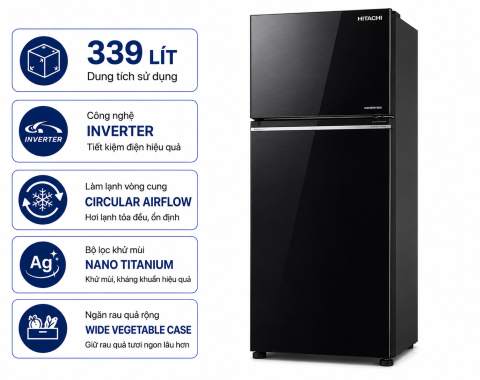Tủ lạnh Hitachi Inverter 339 lít R-FVX450PGV9 GBK