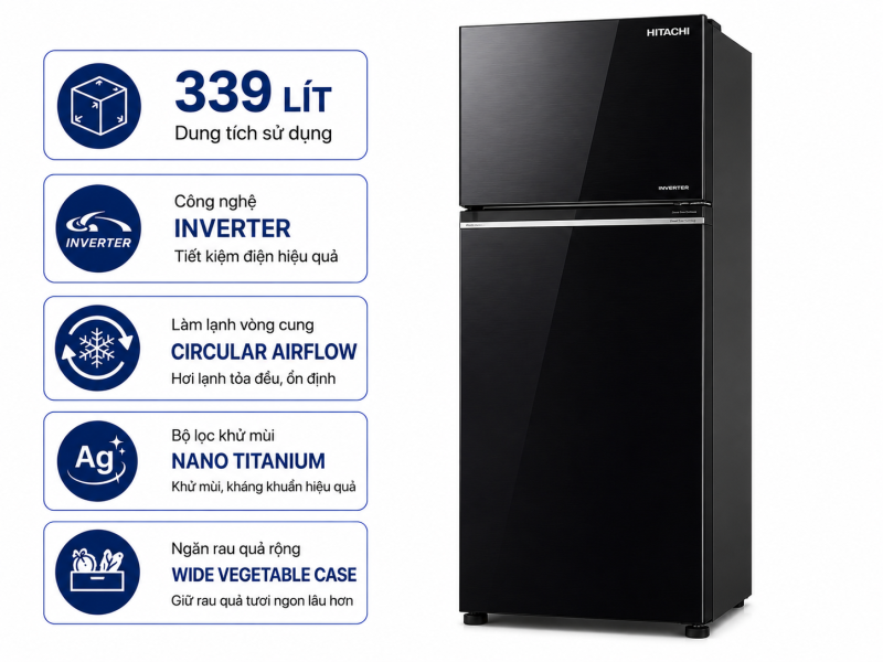 Tủ lạnh Hitachi Inverter 339 lít R-FVX450PGV9 GBK