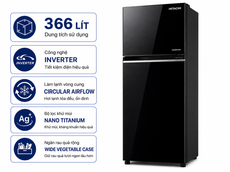 Tủ lạnh Hitachi Inverter 366 lít R-FVX480PGV9 GBK