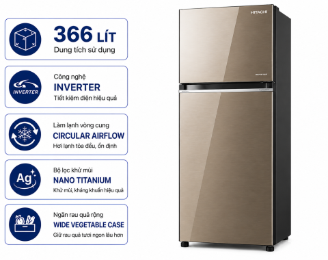 Tủ lạnh Hitachi Inverter 366 lít R-FVX480PGV9 MIR