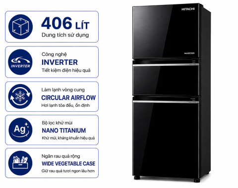 Tủ lạnh Hitachi Inverter 406 lít R-FVX510PGV9 GBK