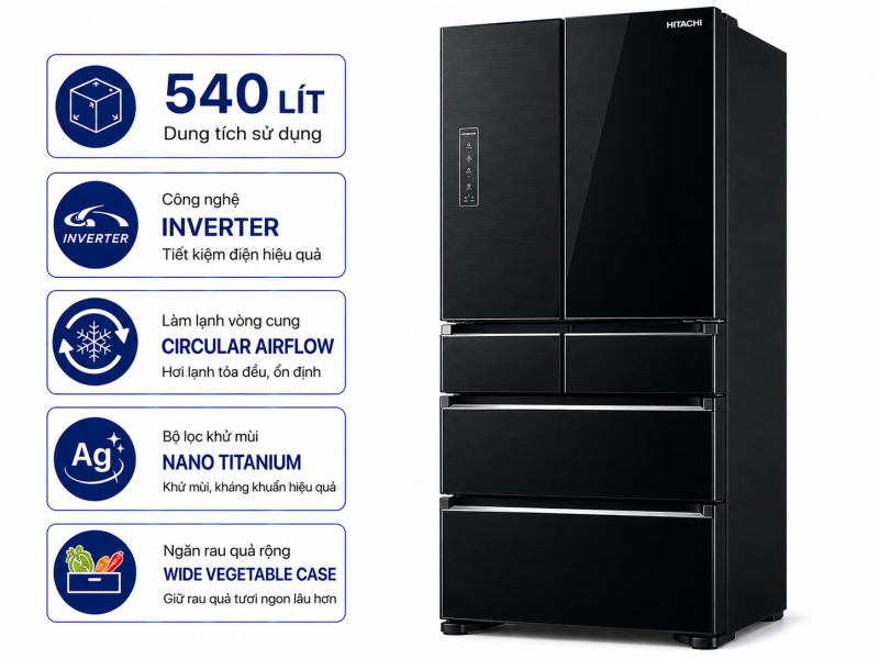 Tủ lạnh Hitachi Inverter 540 lít R-FW690PGV7X GBK