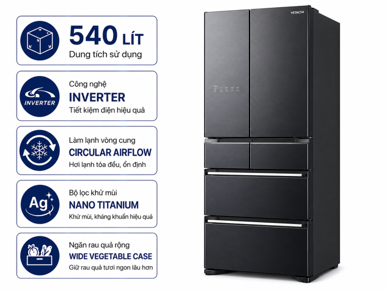 Tủ lạnh Hitachi Inverter 540 lít Multi Door R-HW540RV(X)