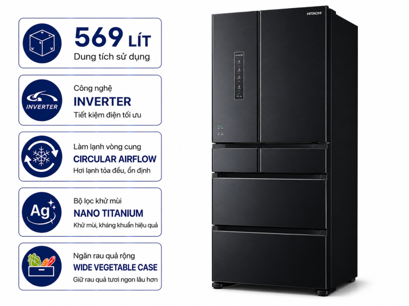 Tủ lạnh Hitachi Inverter 569 lít R-MX800GVGV0 GBK