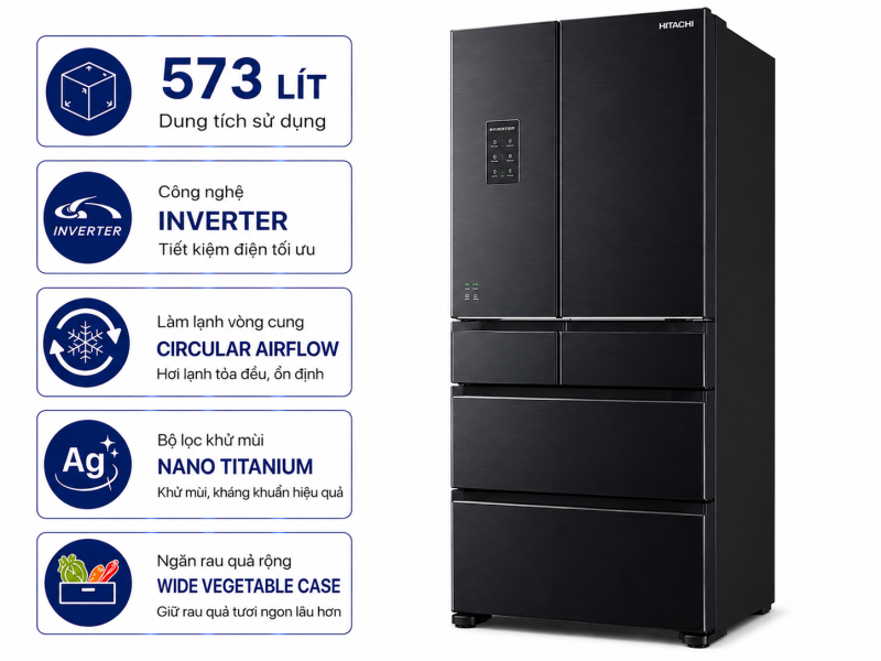 Tủ lạnh Hitachi Inverter 573 lít R-SX800GPGV0 GBK