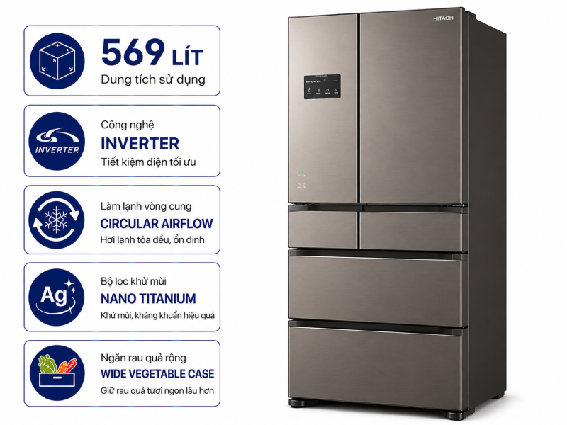 Tủ lạnh Hitachi Inverter 569 lít R-WB640PGV1 GMG