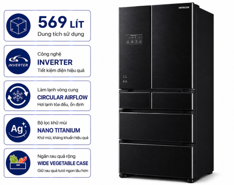 Tủ lạnh Hitachi Inverter 569 lít R-WB640VGV0 GBK