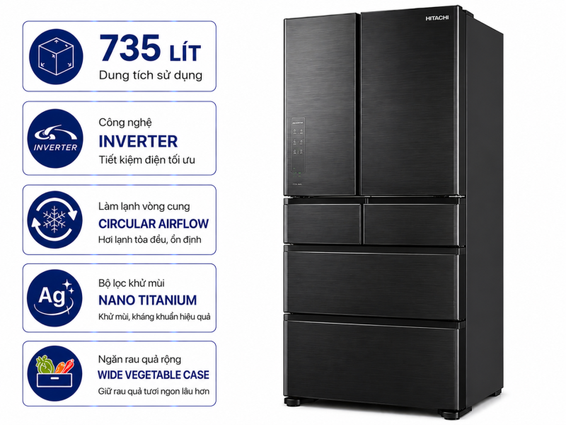 Tủ lạnh Hitachi Inverter 735 lít Multi Door R-ZX740KV X