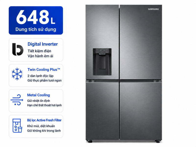 Tủ lạnh Samsung Inverter 648 lít RF59C766FB1/SV