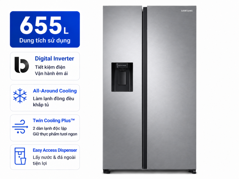 Tủ lạnh Samsung Inverter 655 lít RS62R5001M9/SV
