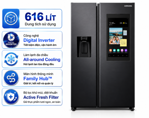 Tủ lạnh Family Hub Samsung Inverter 616 lít RS64T5F01B4/SV