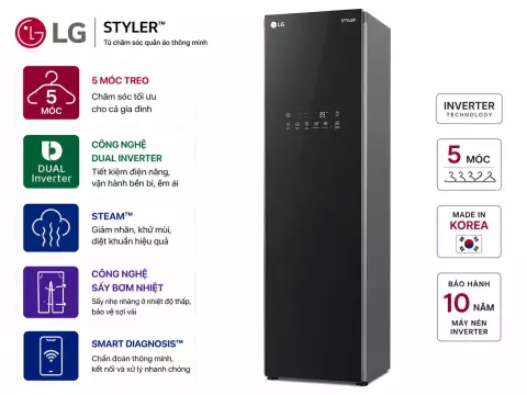 Tủ chăm sóc quần áo thông minh LG Styler Inverter 5 móc S5BOC