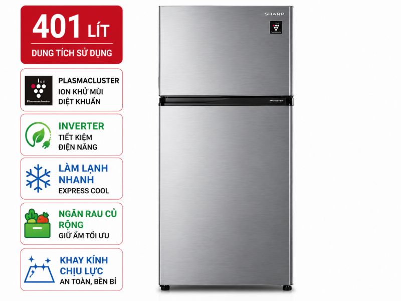 Tủ lạnh Sharp Inverter 401 lít SJ-FXP480V-SL