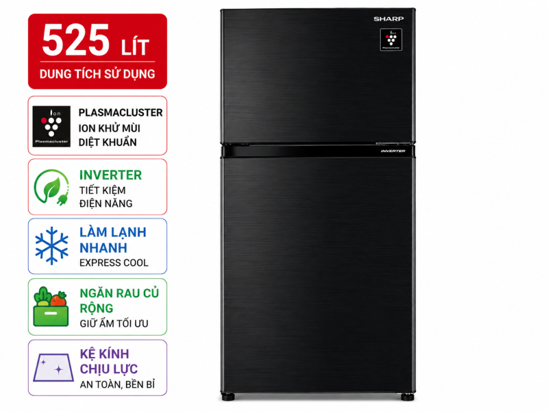 Tủ lạnh Sharp Inverter 525 lít SJ-FXP600VG-BK