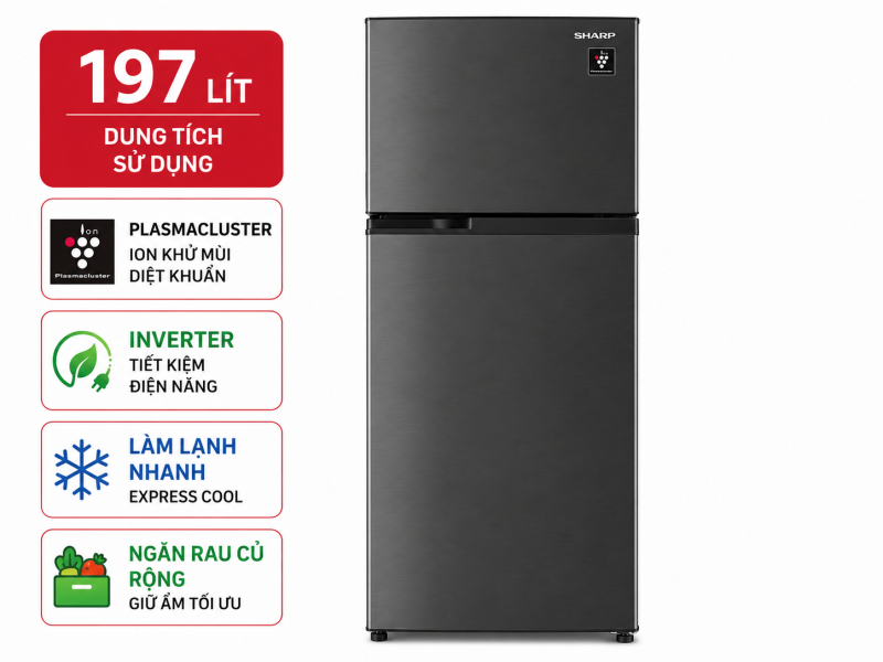 Tủ lạnh Sharp Inverter 197 lít SJ-X215V-DG
