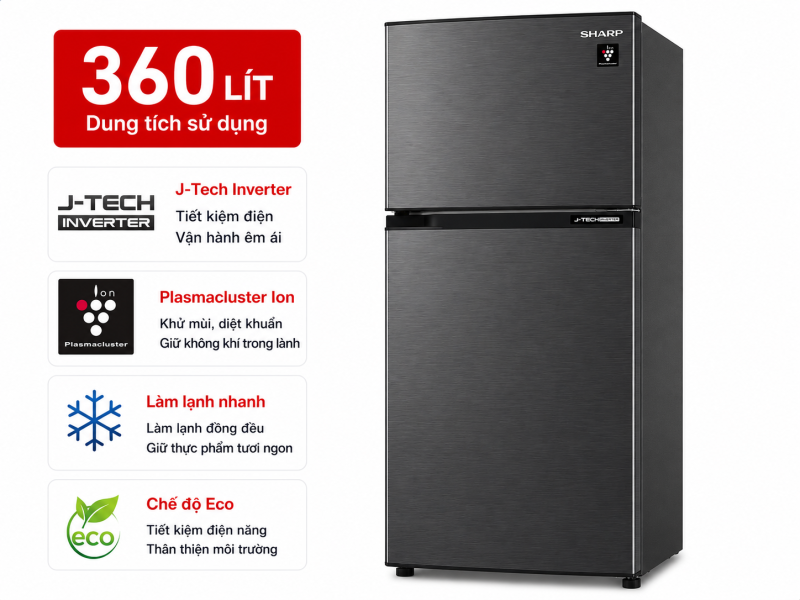 Tủ lạnh Sharp Inverter 360 lít SJ-XP382AE-DS
