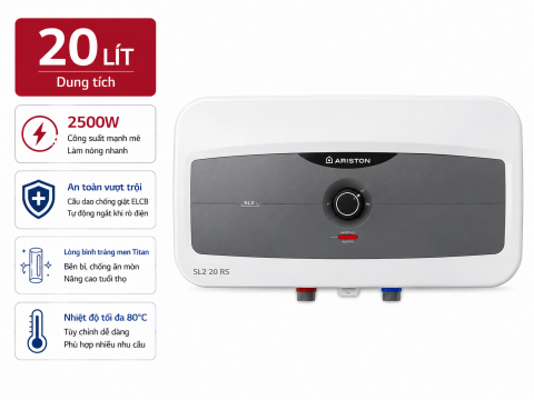 Bình nóng lạnh gián tiếp Ariston 20 lít 2500W SL2 20 RS 2.5 FE