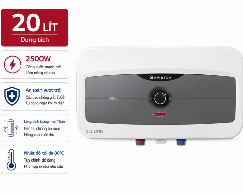 Bình nóng lạnh gián tiếp Ariston 20 lít 2500W SL2 20 RS 2.5 FE