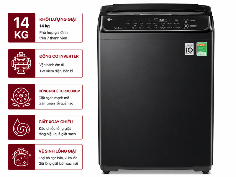 Máy giặt LG TurboDrum Inverter 14 kg T2514VBTB