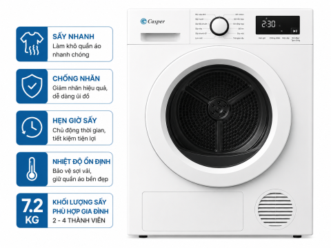 Máy sấy thông hơi Casper 7.2 Kg TD-72VWD
