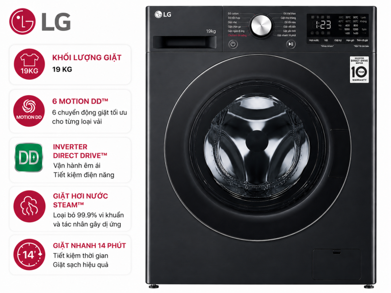 Máy giặt LG Inverter 19 kg TV2519DV7B