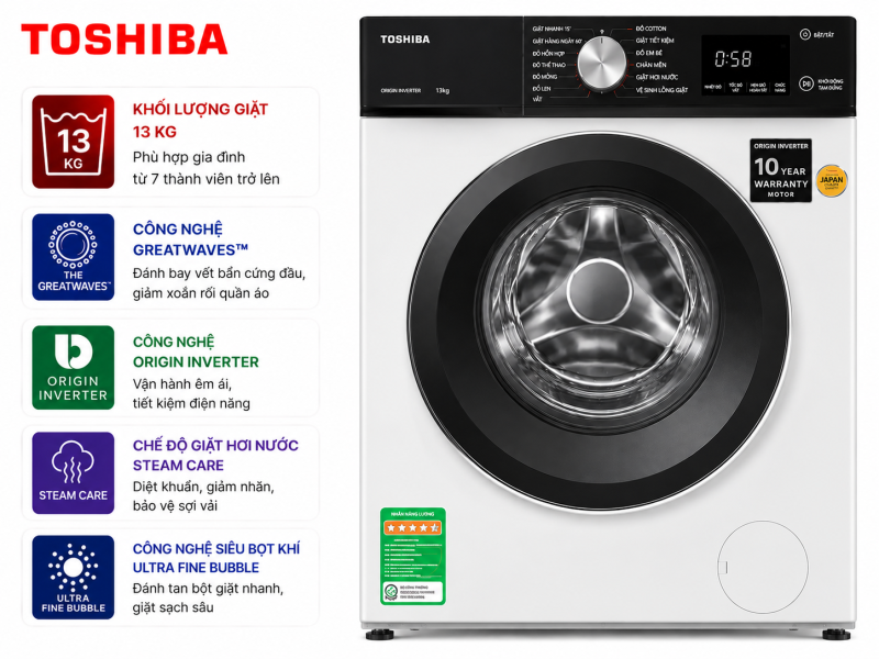 Máy giặt Toshiba Inverter 13 kg TW-T25BZP140MWV(MG)