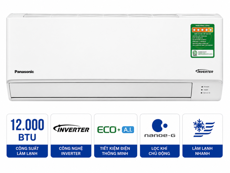Điều hòa Panasonic 12000BTU 1 chiều inverter U12BKH-8