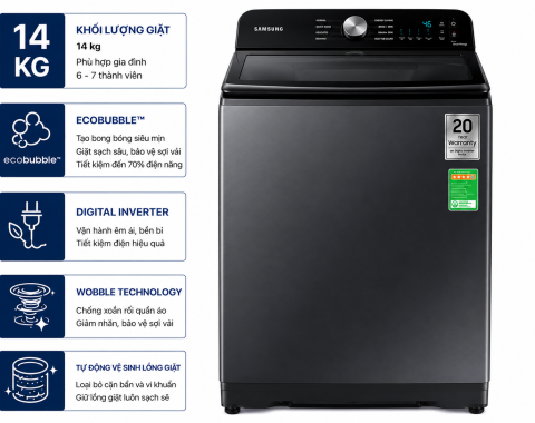 Máy giặt Samsung Inverter 14 kg WA14CG5745BVSV