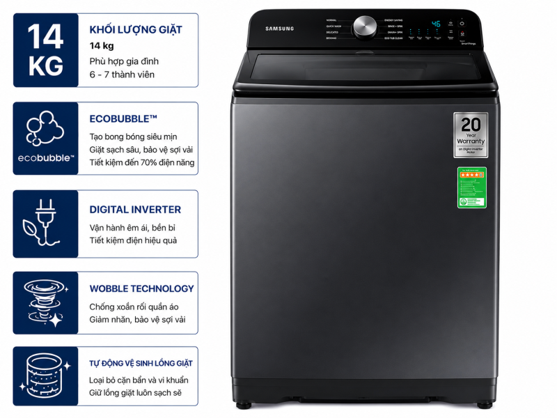 Máy giặt Samsung Inverter 14 kg WA14CG5745BVSV