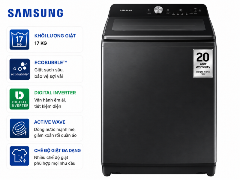 Máy giặt Samsung Ecobubble Inverter 17 kg WA17CG6442BDSV