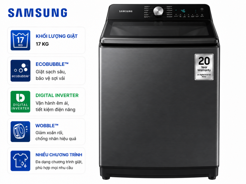 Máy giặt Samsung Inverter 17 kg WA17CG6886BVSV