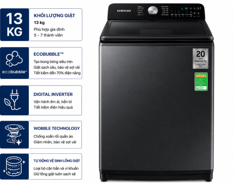 Máy giặt Samsung Inverter 13 kg WA80F13S5BSV