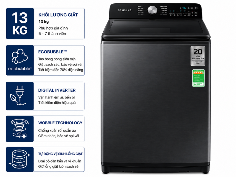 Máy giặt Samsung Inverter 13 kg WA80F13S5BSV