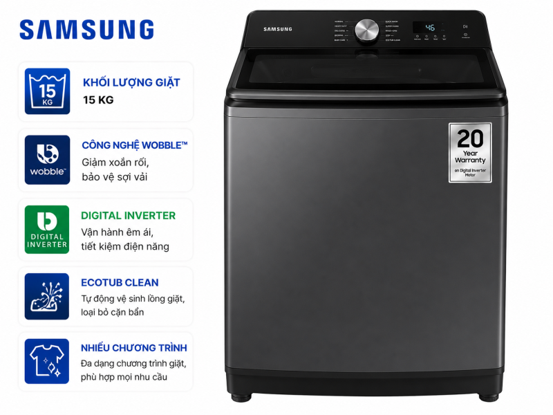 Máy giặt Samsung Inverter 15 kg WA80F15B6BSV